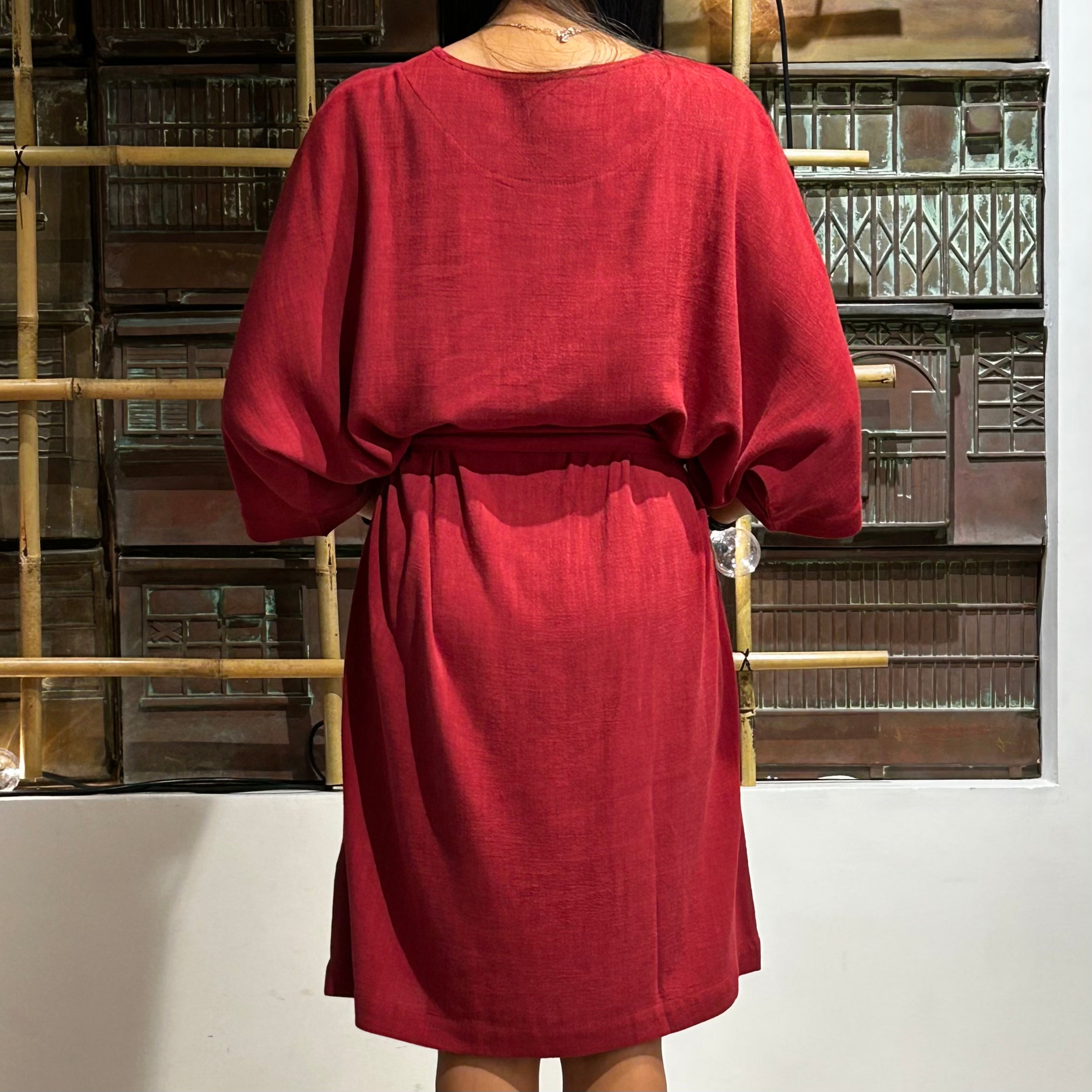 Belted Sack Dress, Burgundy