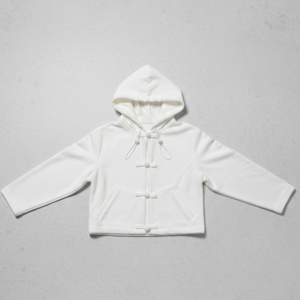 Woman Knot Button Cropped Hoodie, White