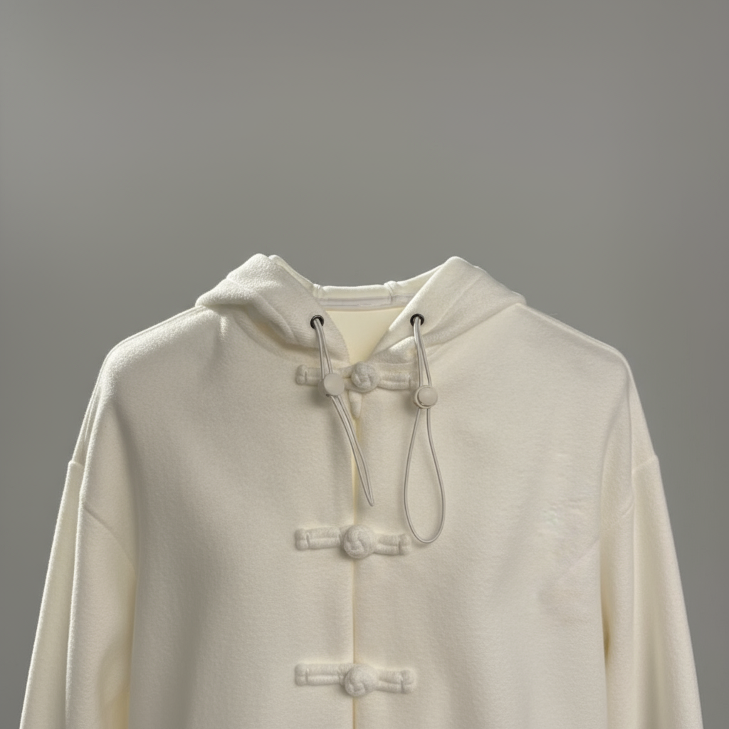 Woman Knot Button Cropped Hoodie, White