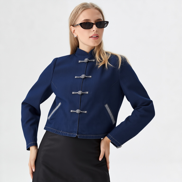 Woman Denim Cropped Jacket, Dark Blue