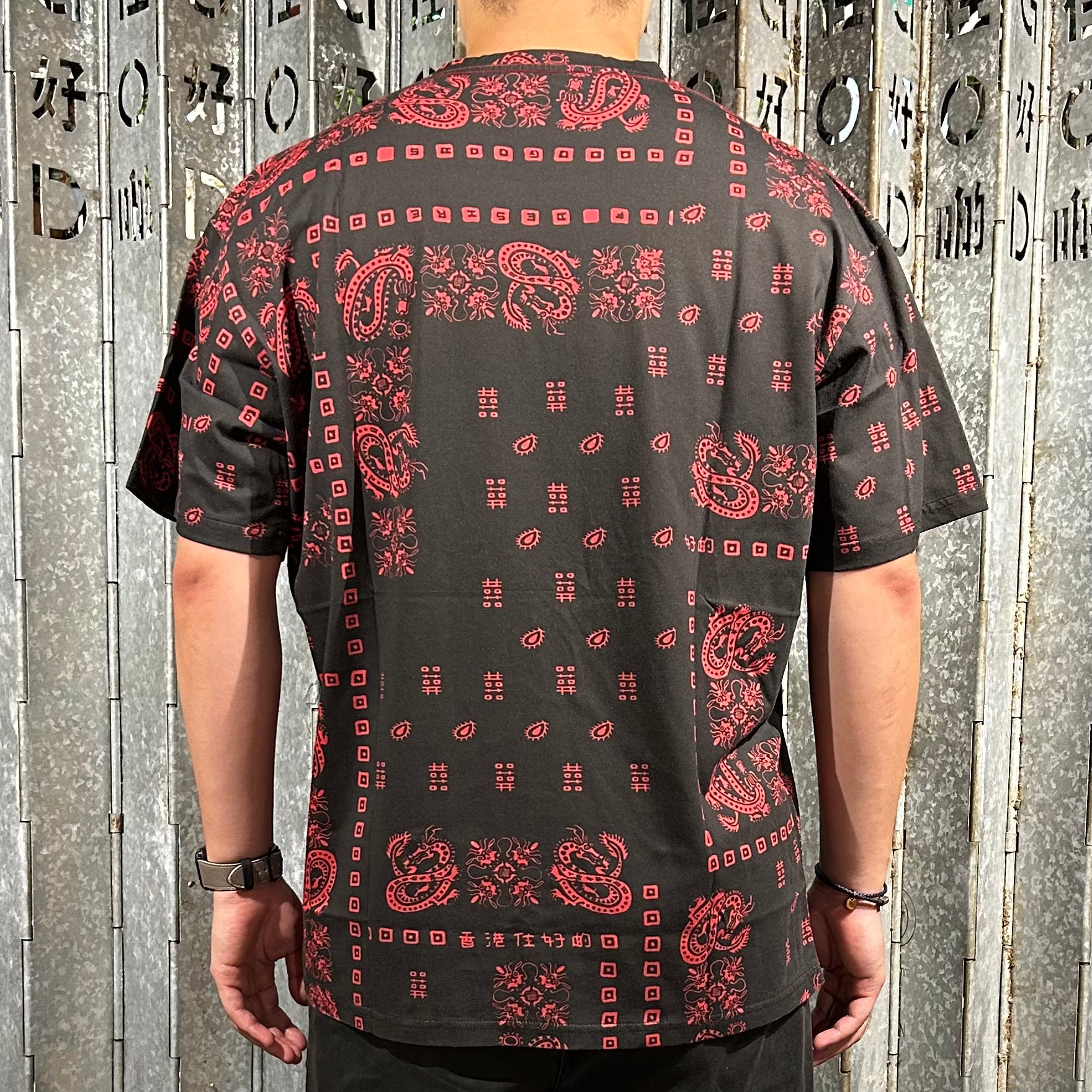Double Happiness Dragon Bandana Oversized T-Shirt, Black