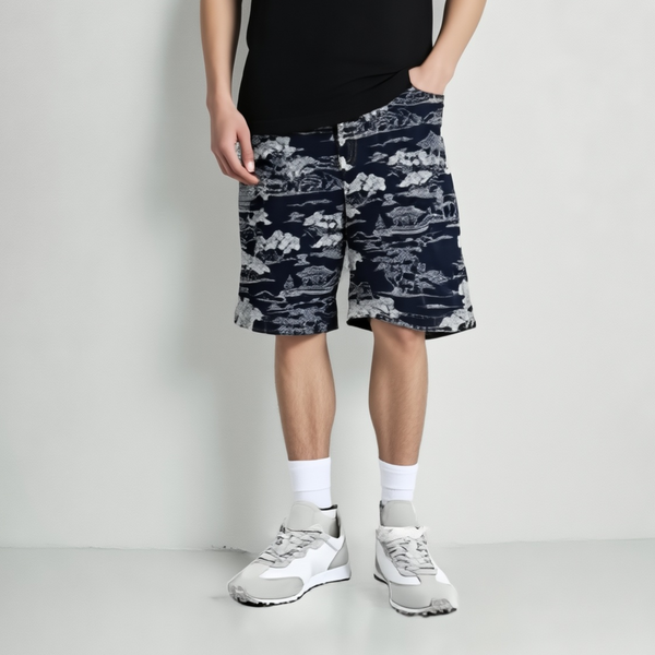 Washed Denim Jacquard Short Pants, Willow