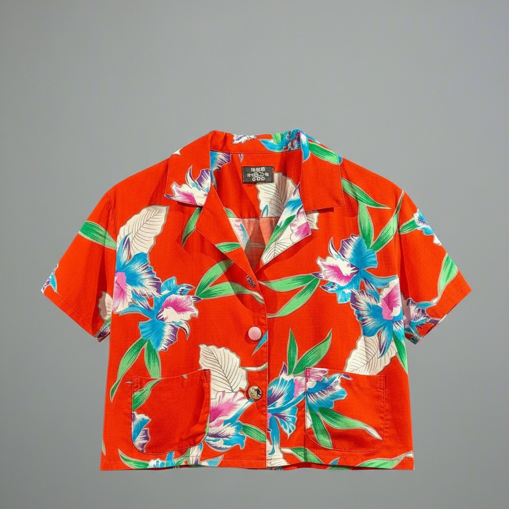 Woman cropped Hawaiian shirt, navy