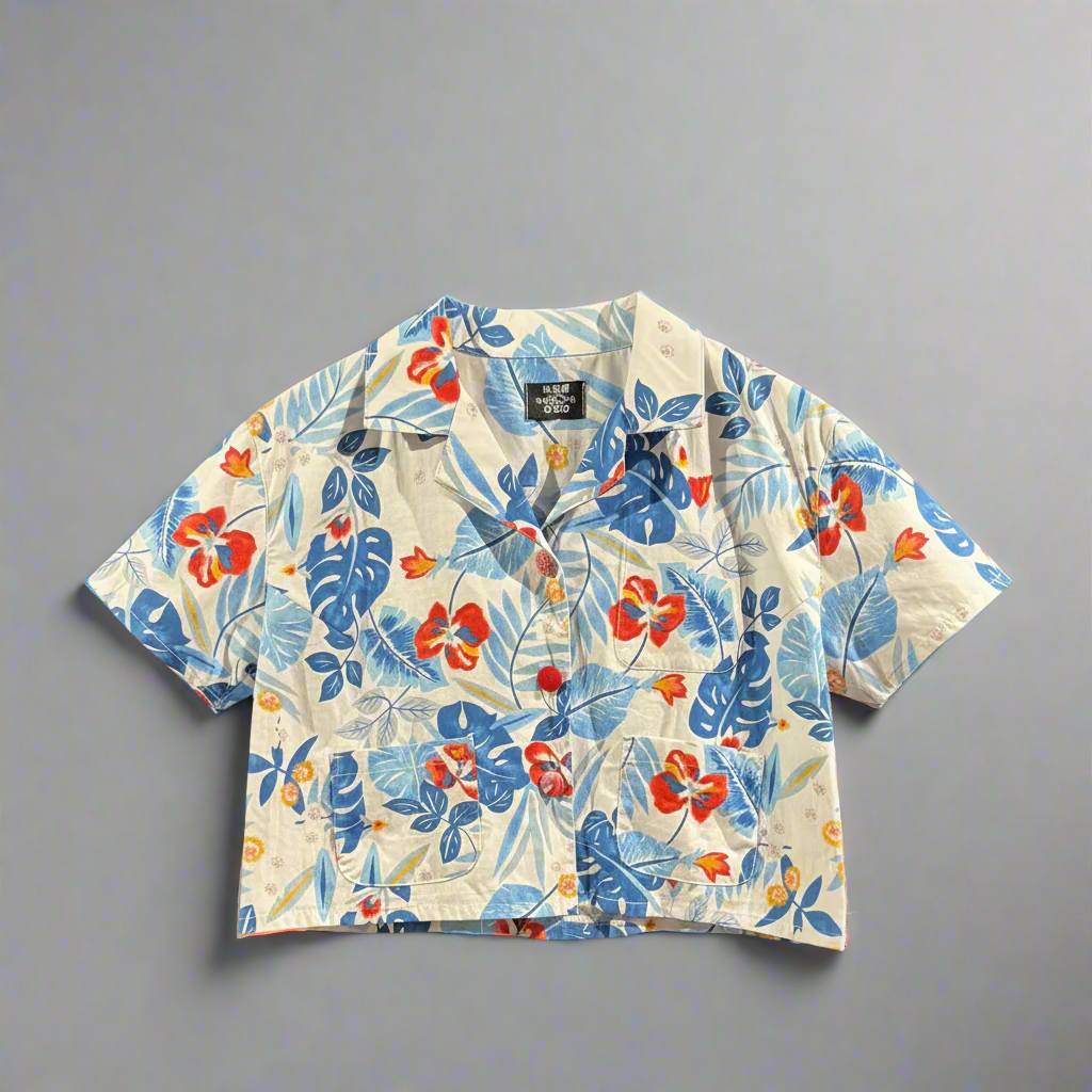 Woman cropped Hawaiian shirt, navy