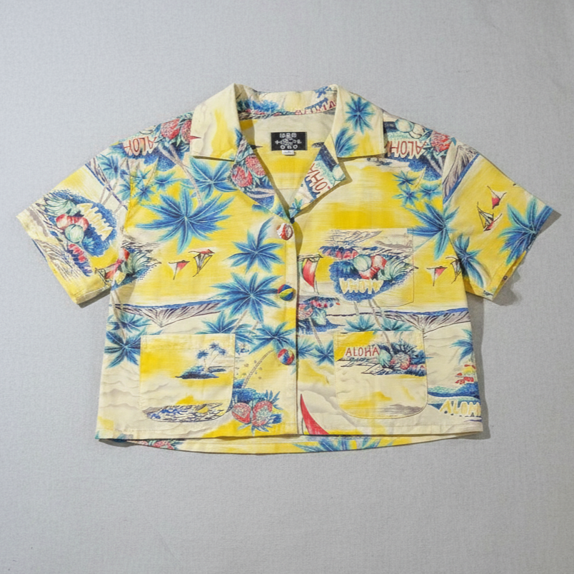 Woman cropped Hawaiian shirt, navy