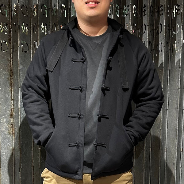 Knot Button Hoodie Jacket, Black