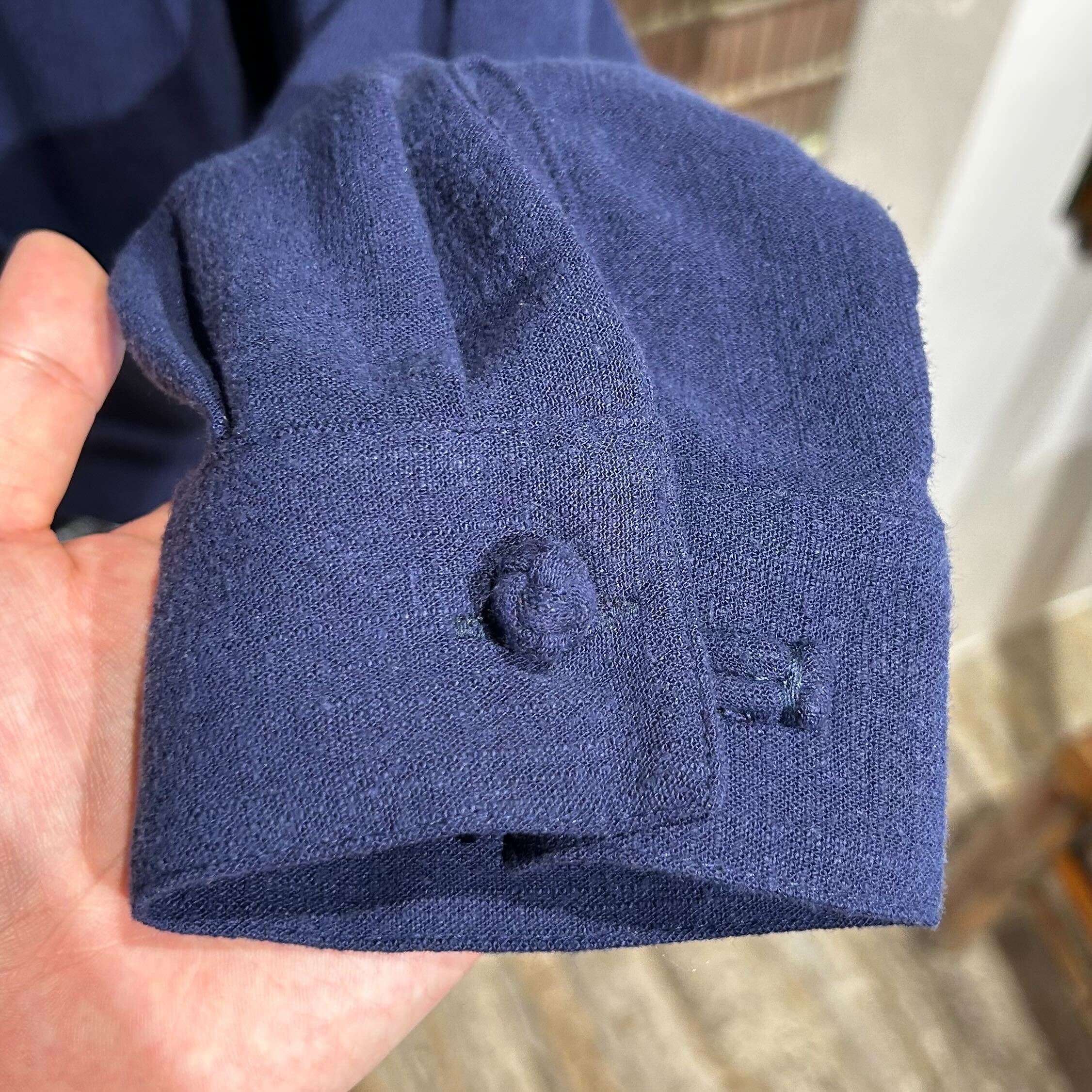 Knot Button Slub Shirt Jacket, Denim Blue
