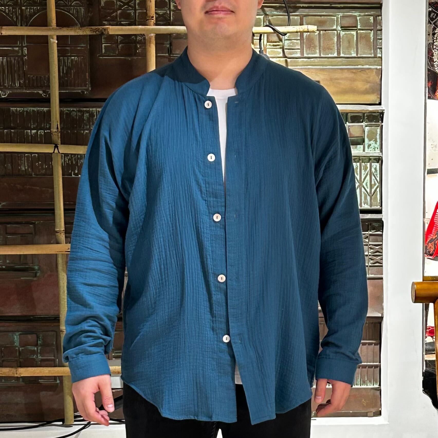 Lightweight Cotton Weave Shirt, Prussian Blue