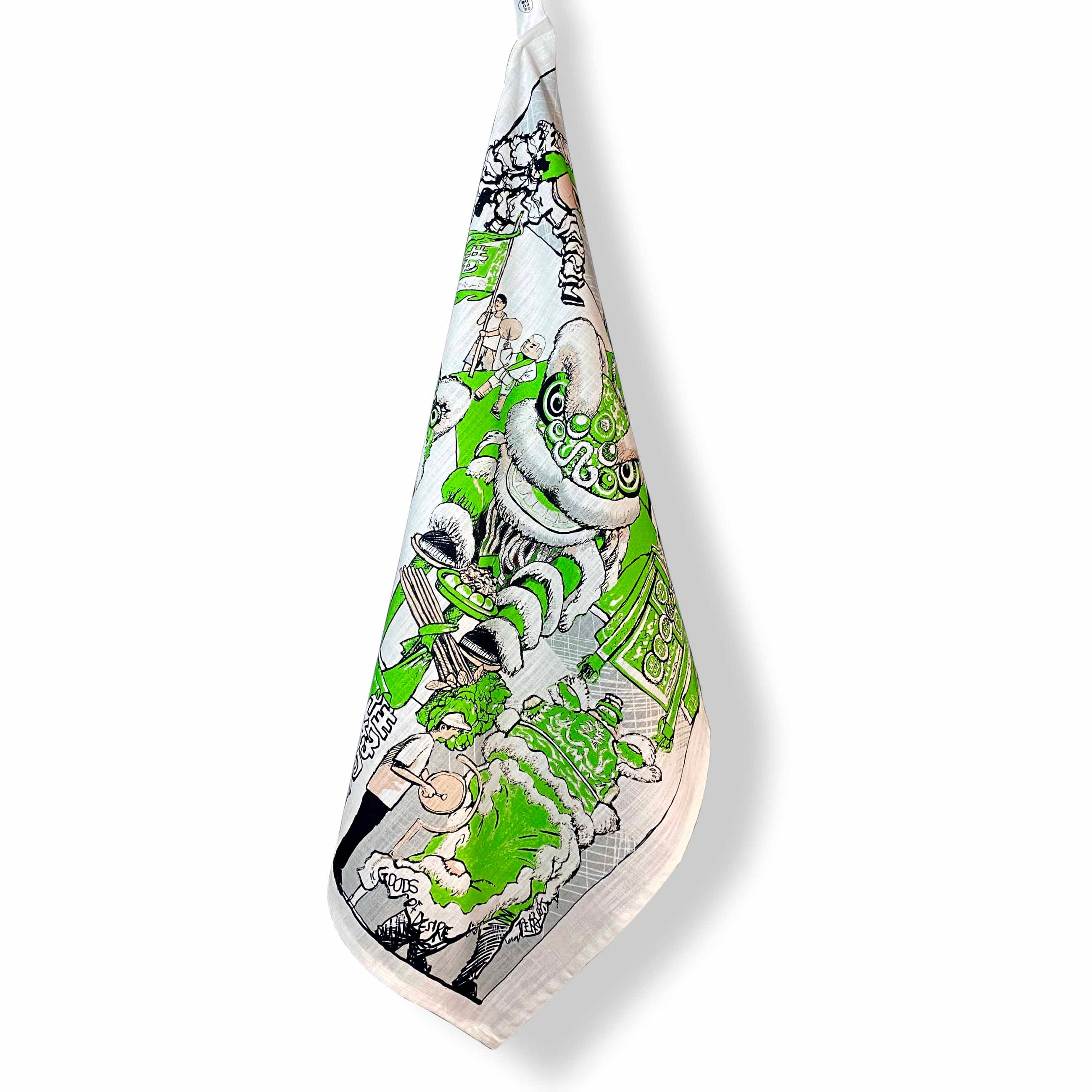 Lion Dance Tea Towel, Green
