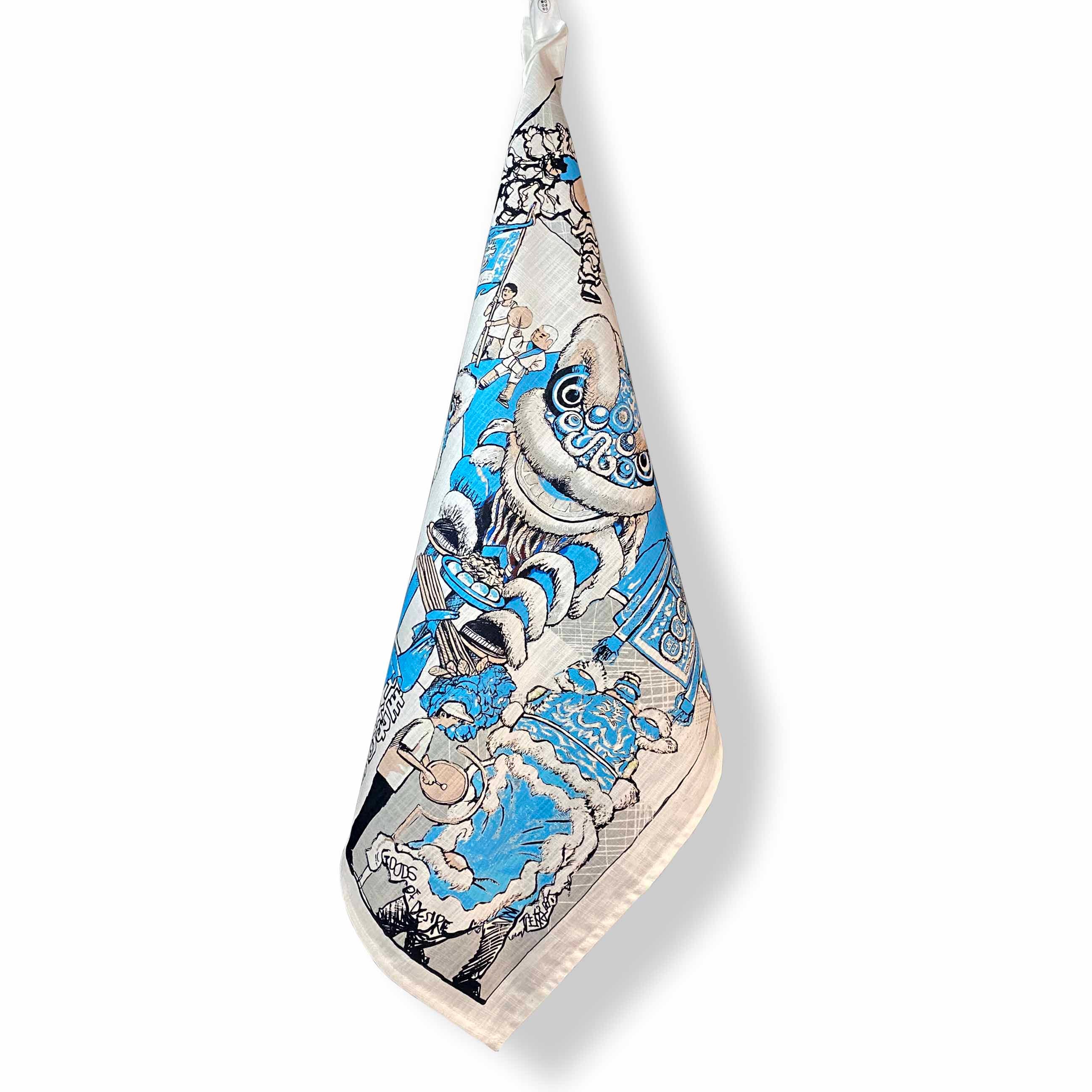 Lion Dance Tea Towel, Blue