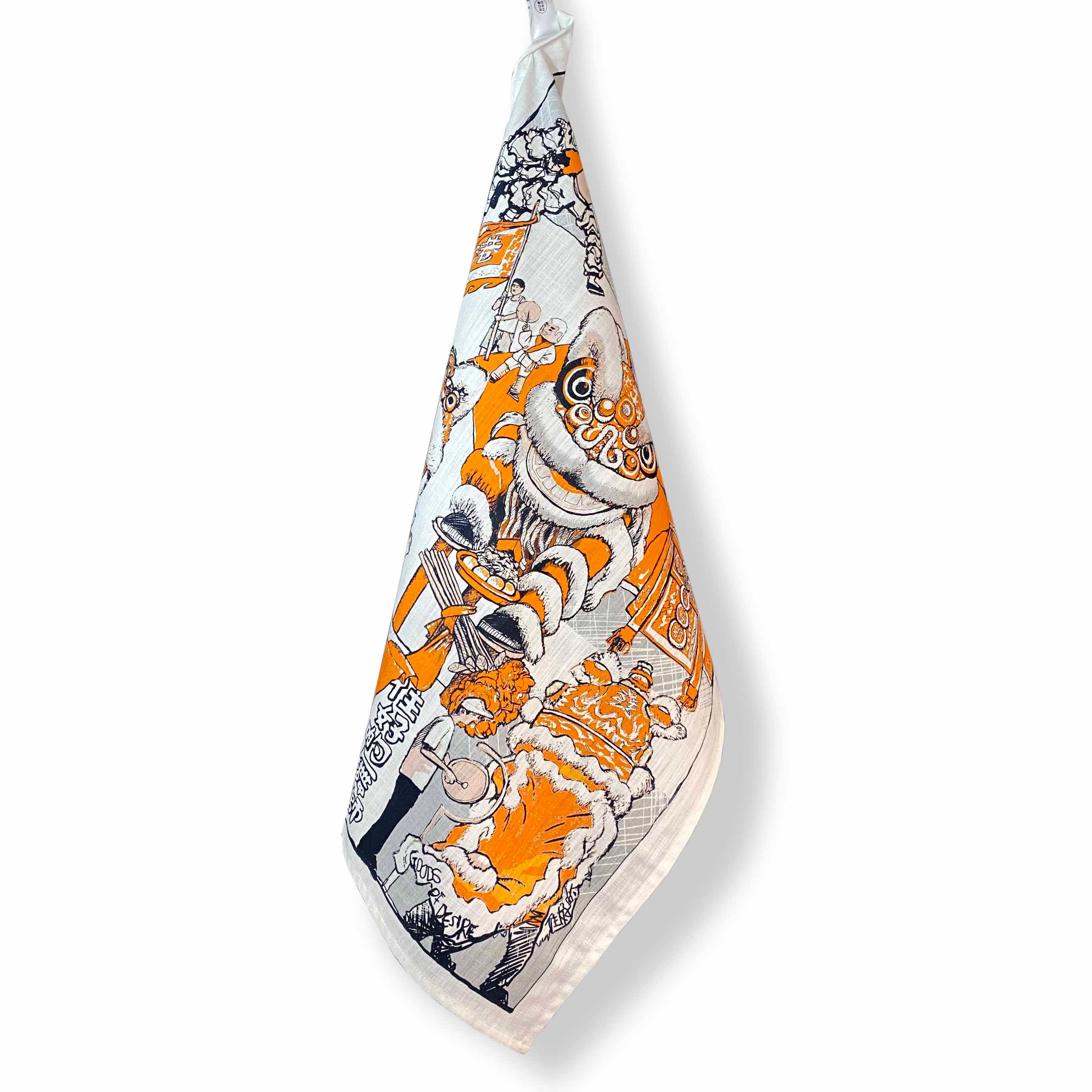 Lion Dance Tea Towel, Orange