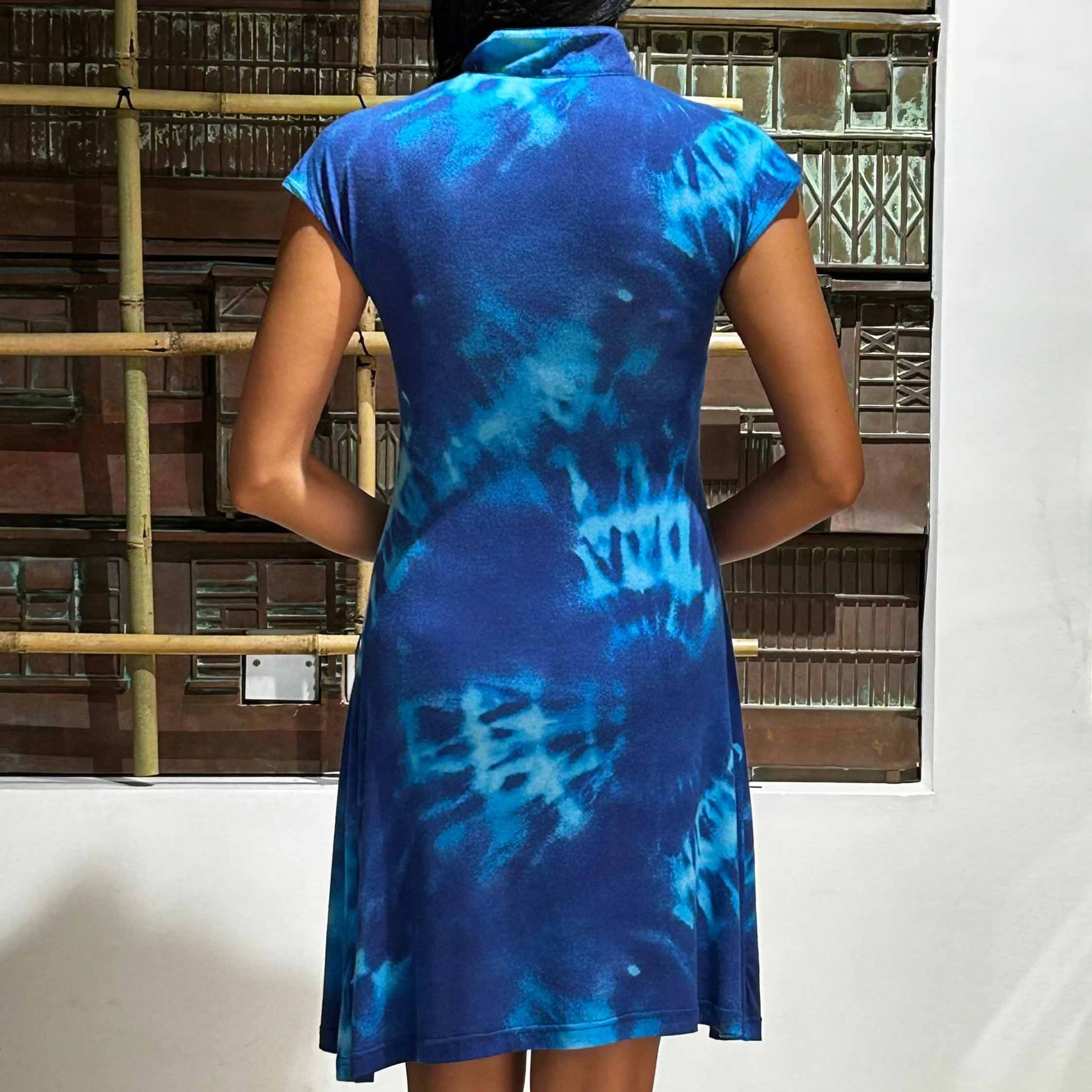 Tie-Dyed Blues Qipao Dress
