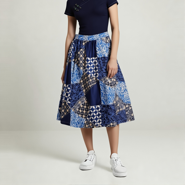 Patchwork Skirt, Blue