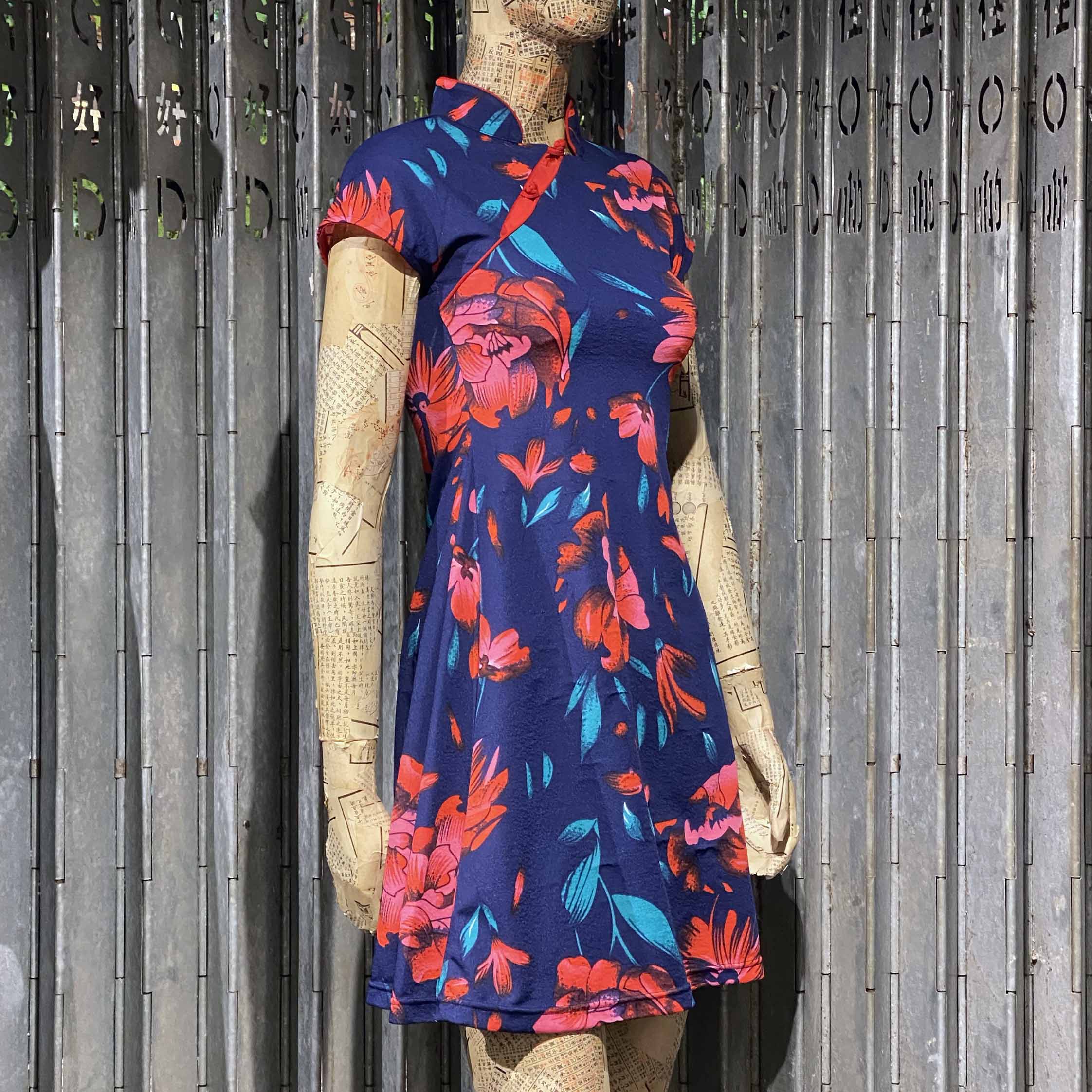 Hibiscus Blue Qipao Dress