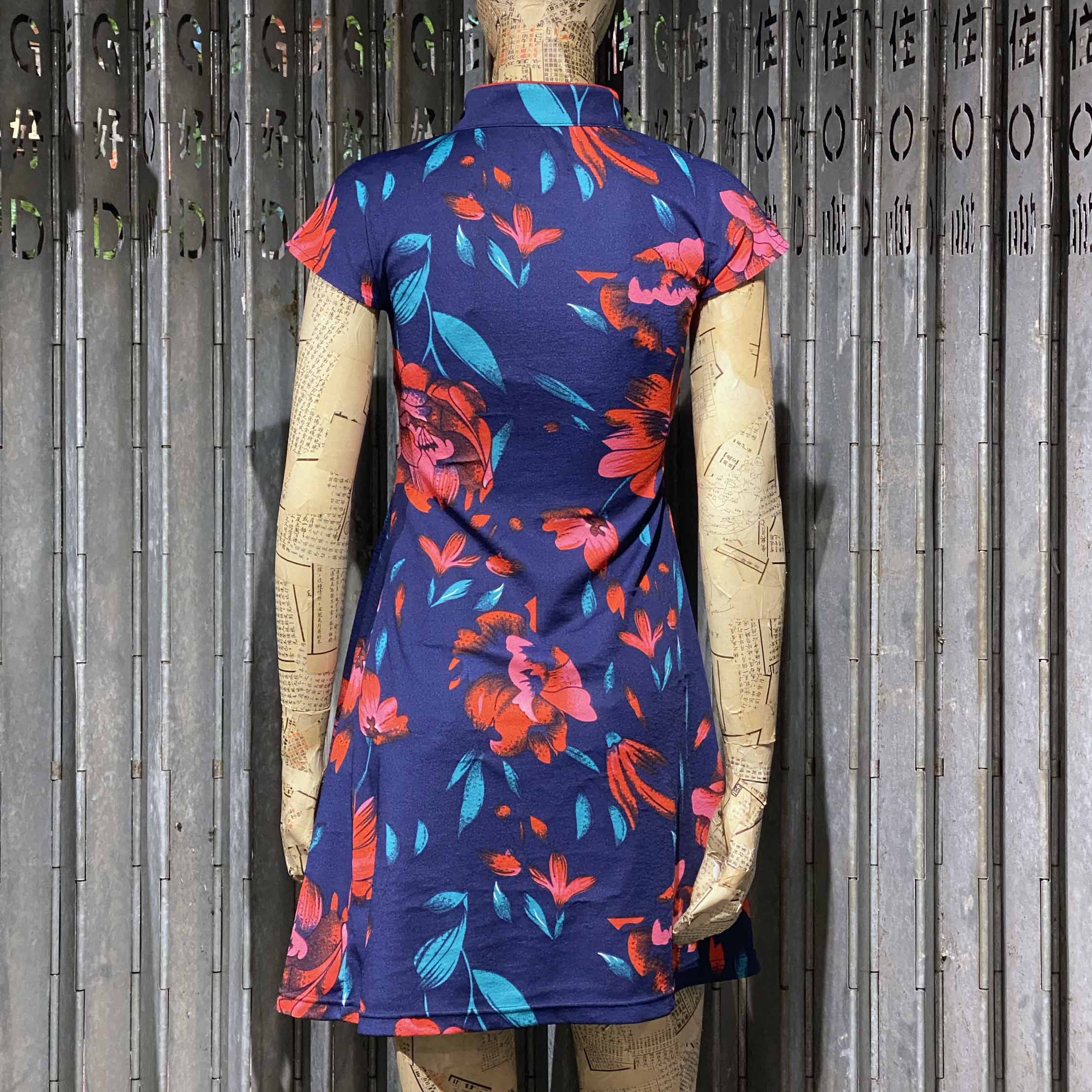 Hibiscus Blue Qipao Dress