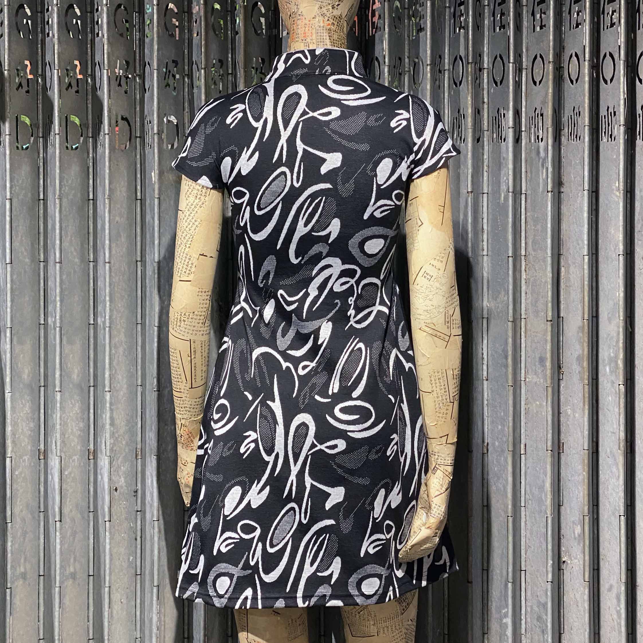 Grey Ribbon Confetti Qipao Dress
