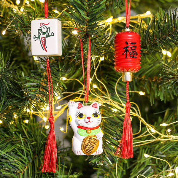 Hanging Decoration - 3-Piece Culture Set (Mahjong/Lantern/Cat) by Lion Rock Press