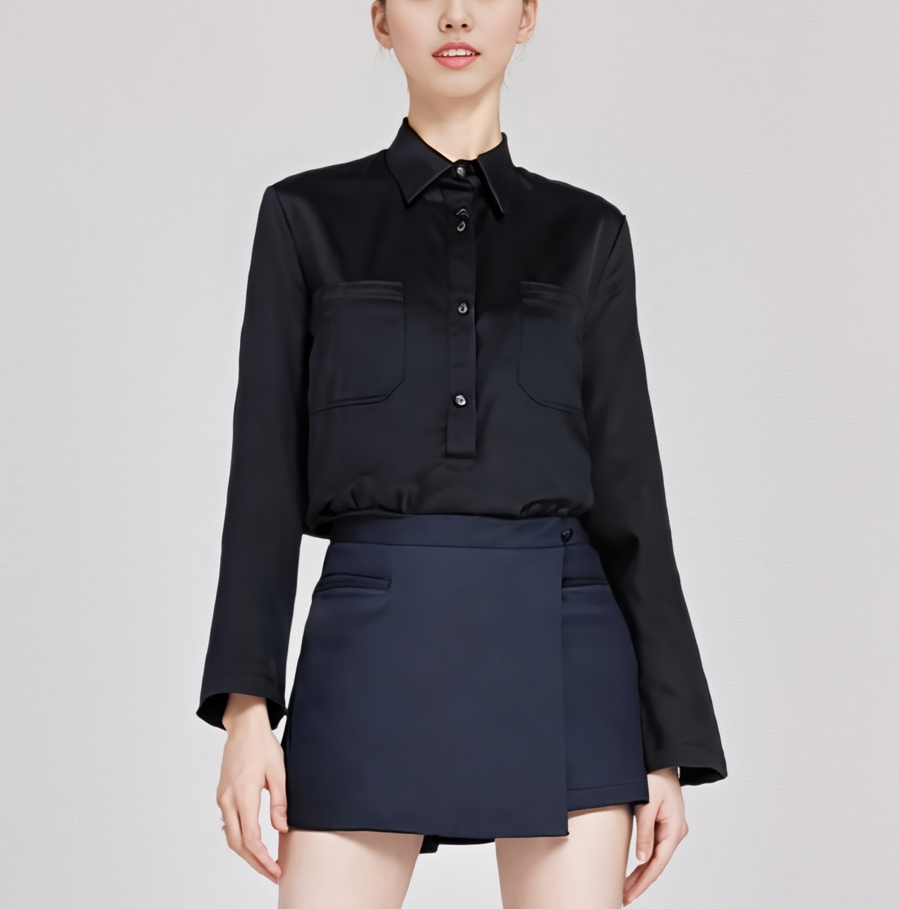 Knot Button Skort, Navy