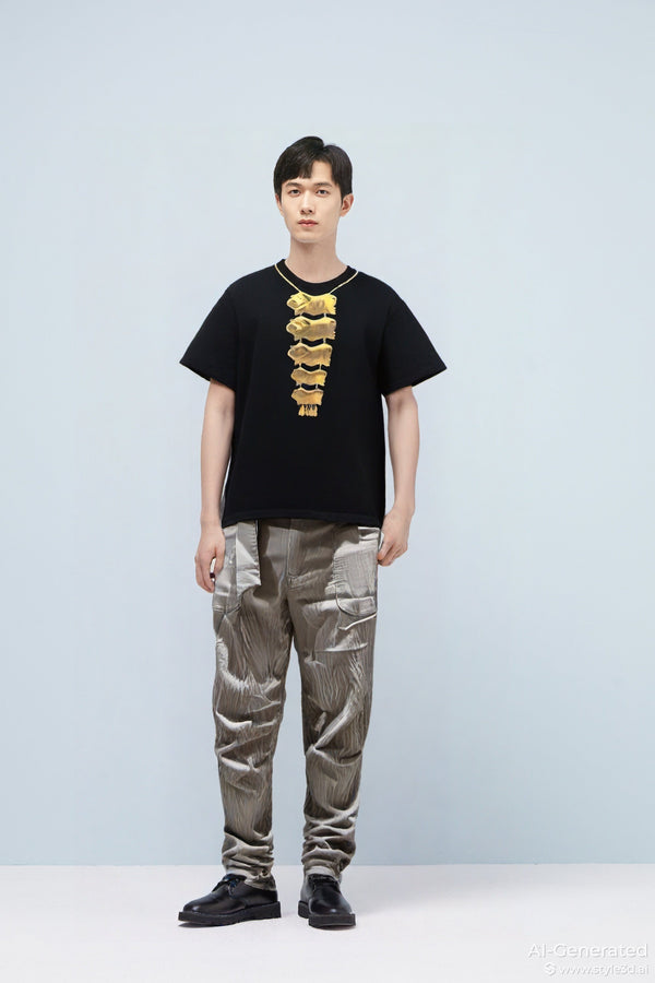 Pig Gold Wedding Medallion Tee, Black