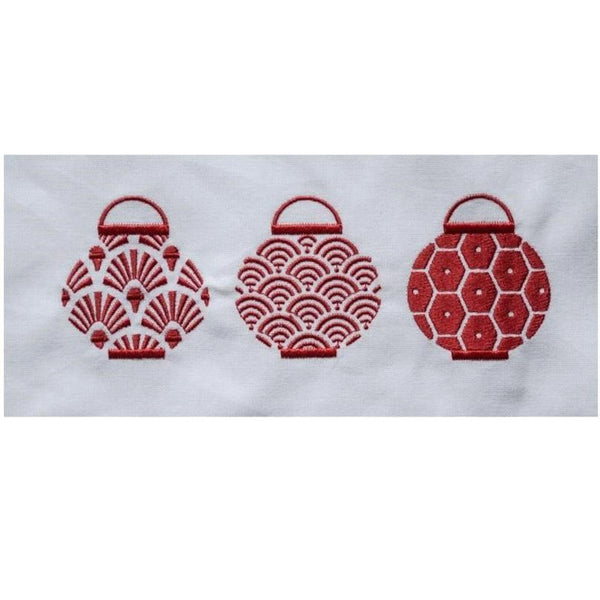 Embroidered Trio Lanterns Tea Towel by Zest of Asia, Red