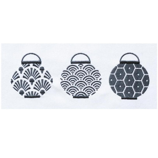 Embroidered Trio Lanterns Tea Towel by Zest of Asia, Grey