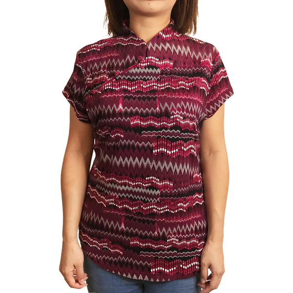 Jersey Mui Jai Top, Purple Zig Zag