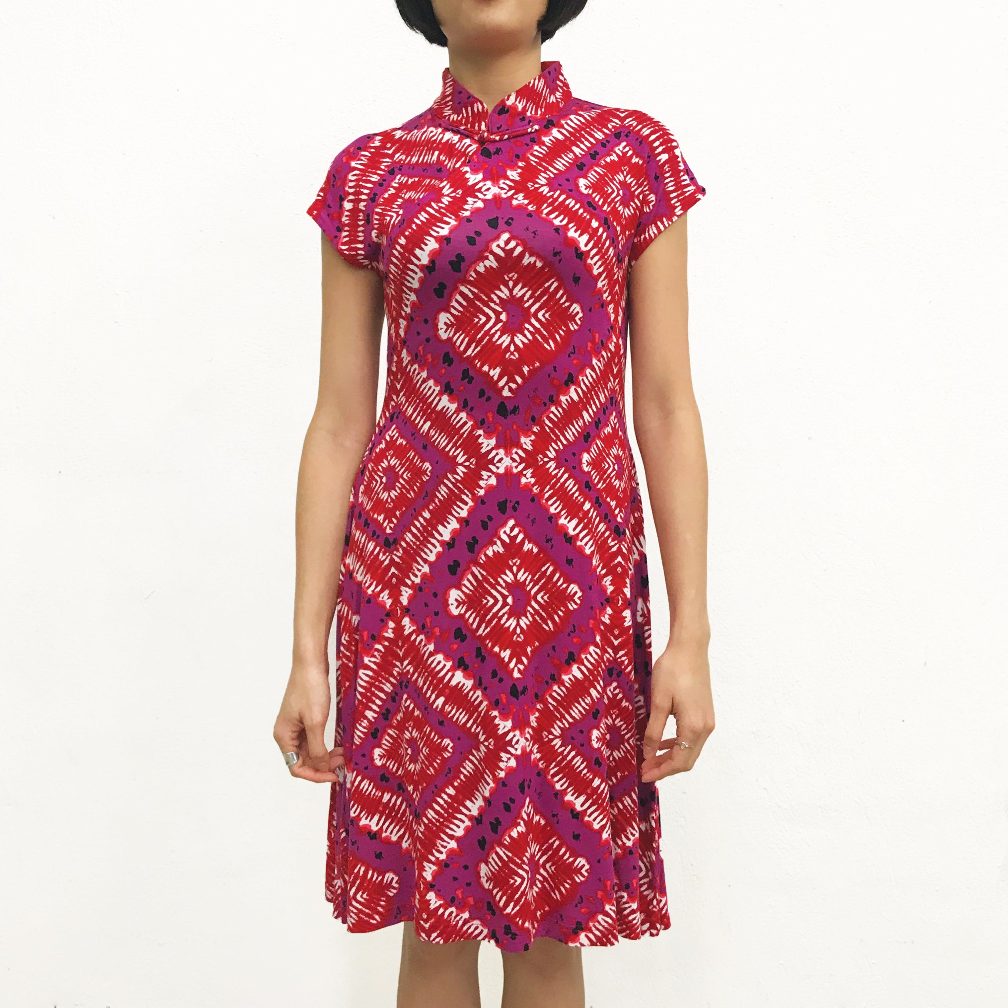'Red Diamond' Printed Qipao Dress