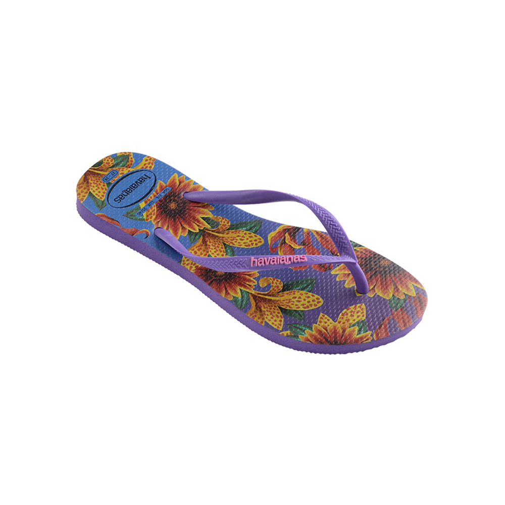 Floral Slim Flip Flops by Havaianas, Purple, Top Side