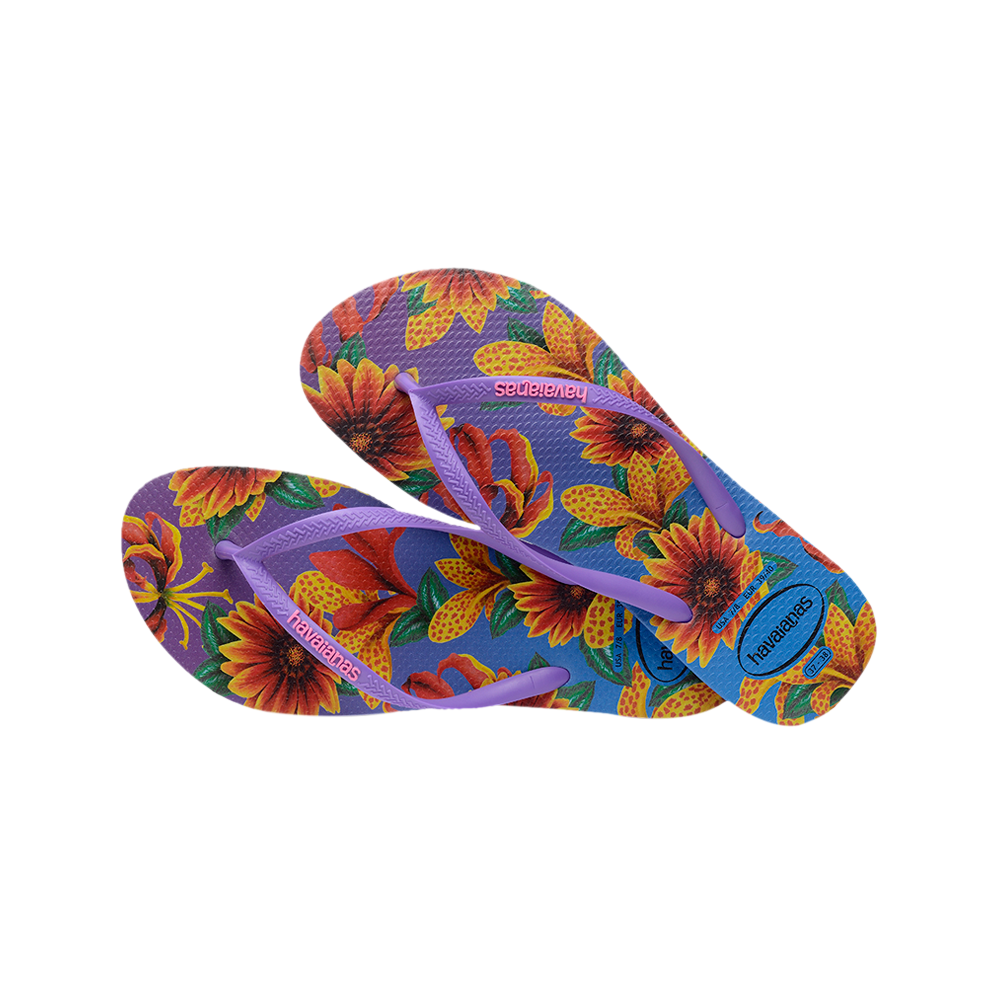 Floral Slim Flip Flops by Havaianas, Purple, Top Cross 