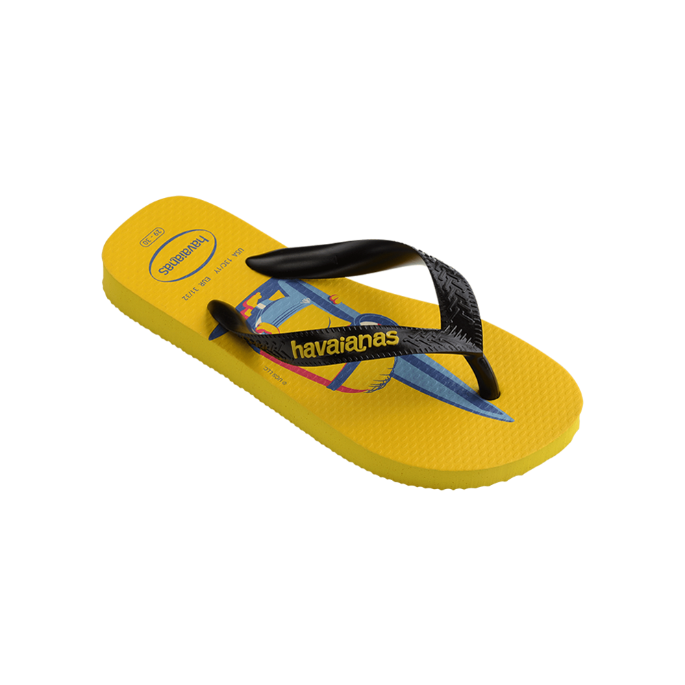 Minions Surfing Flip Flops By Havaianas, Yellow/Black, Top Side