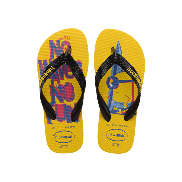 Minions Surfing Flip Flops By Havaianas, Yellow/Black, Top