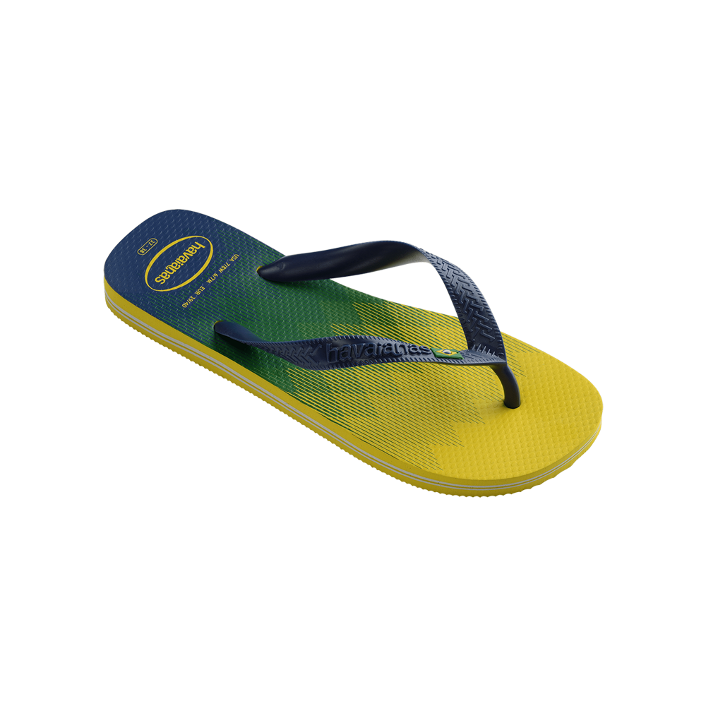 Brasil Fresh Logo Flip Flops By Havaianas, Yellow/Marine, Top Side
