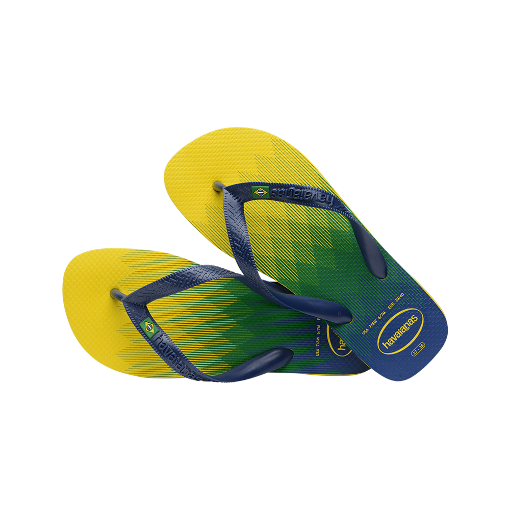 Brasil Fresh Logo Flip Flops By Havaianas, Yellow/Marine, Top Cross