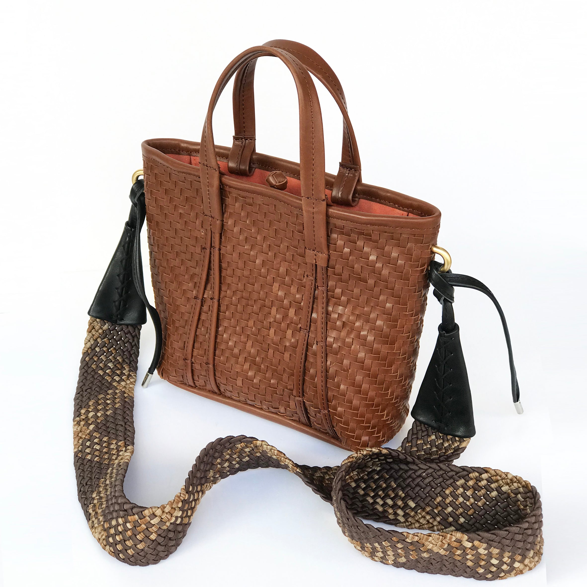 Amah Basket Mini Leather Bag, Brown
