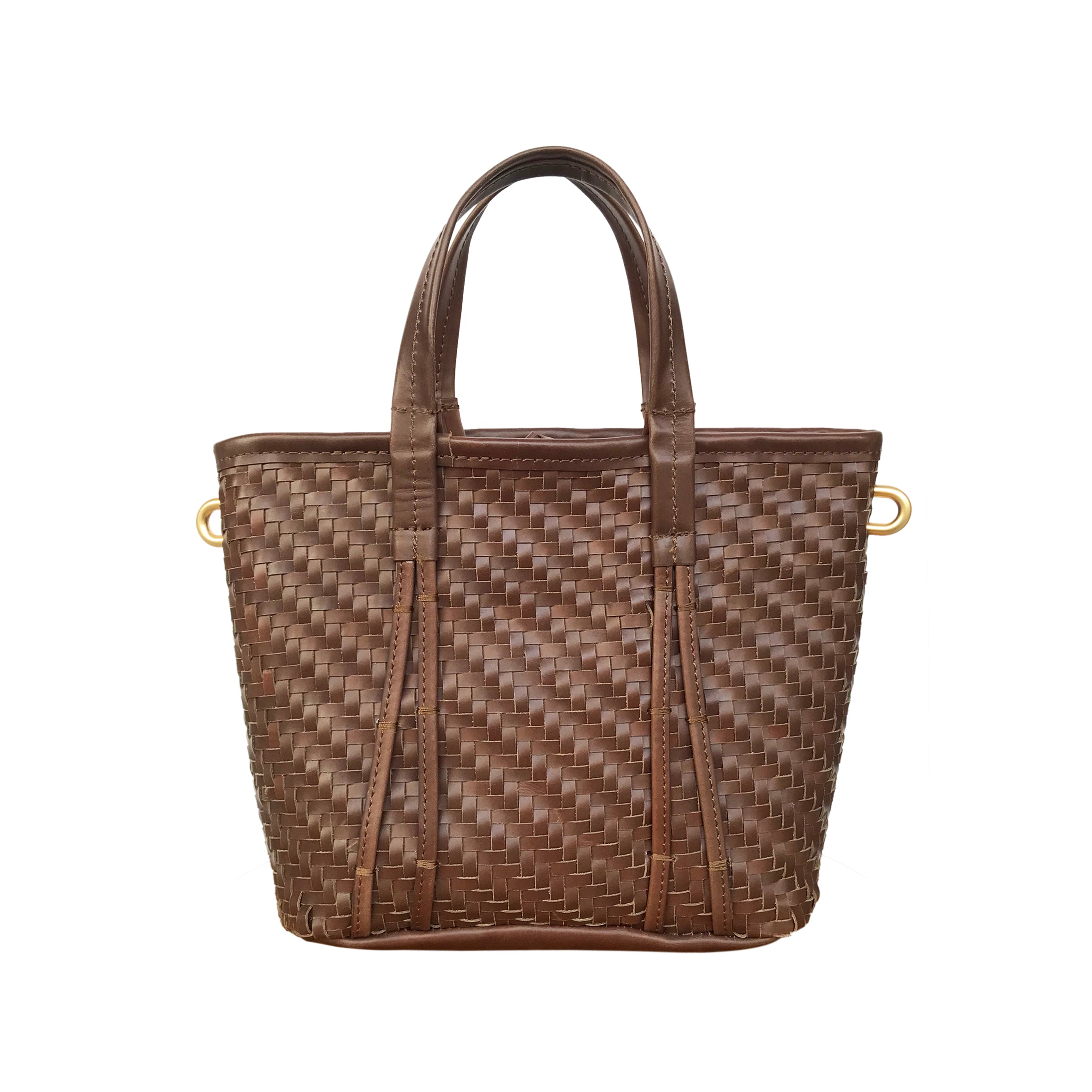 Amah Basket Mini Leather Bag, Dark Brown