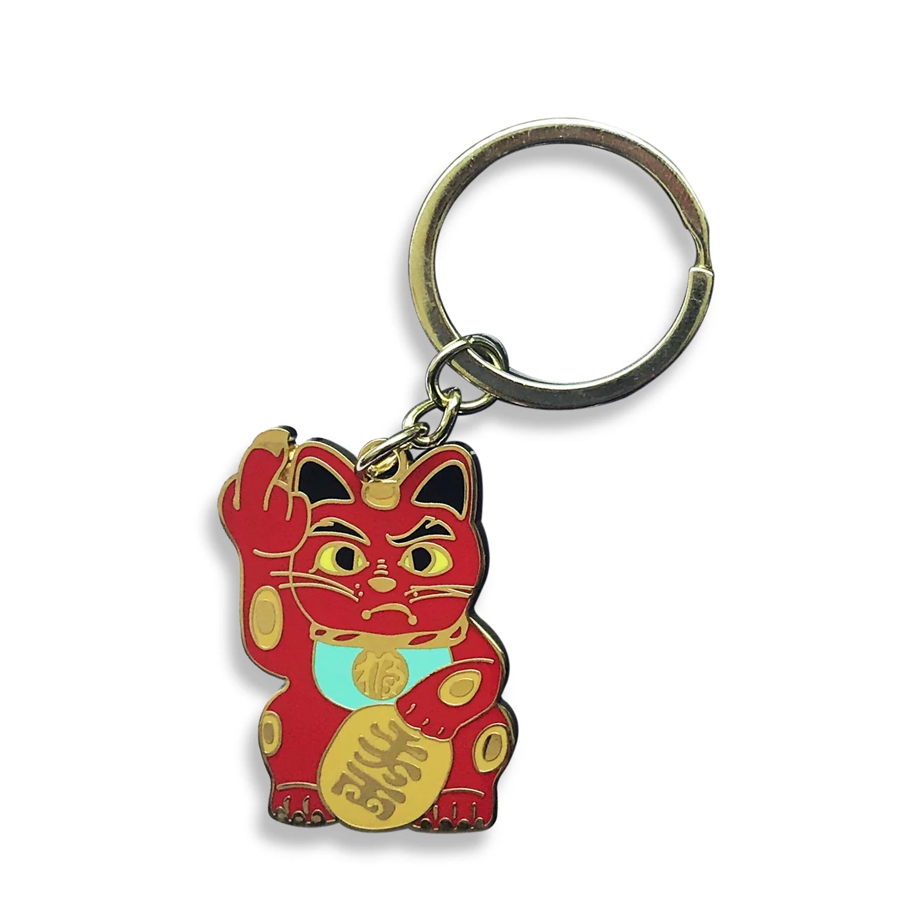 Angry Cat Keychain, Red/Mint Green