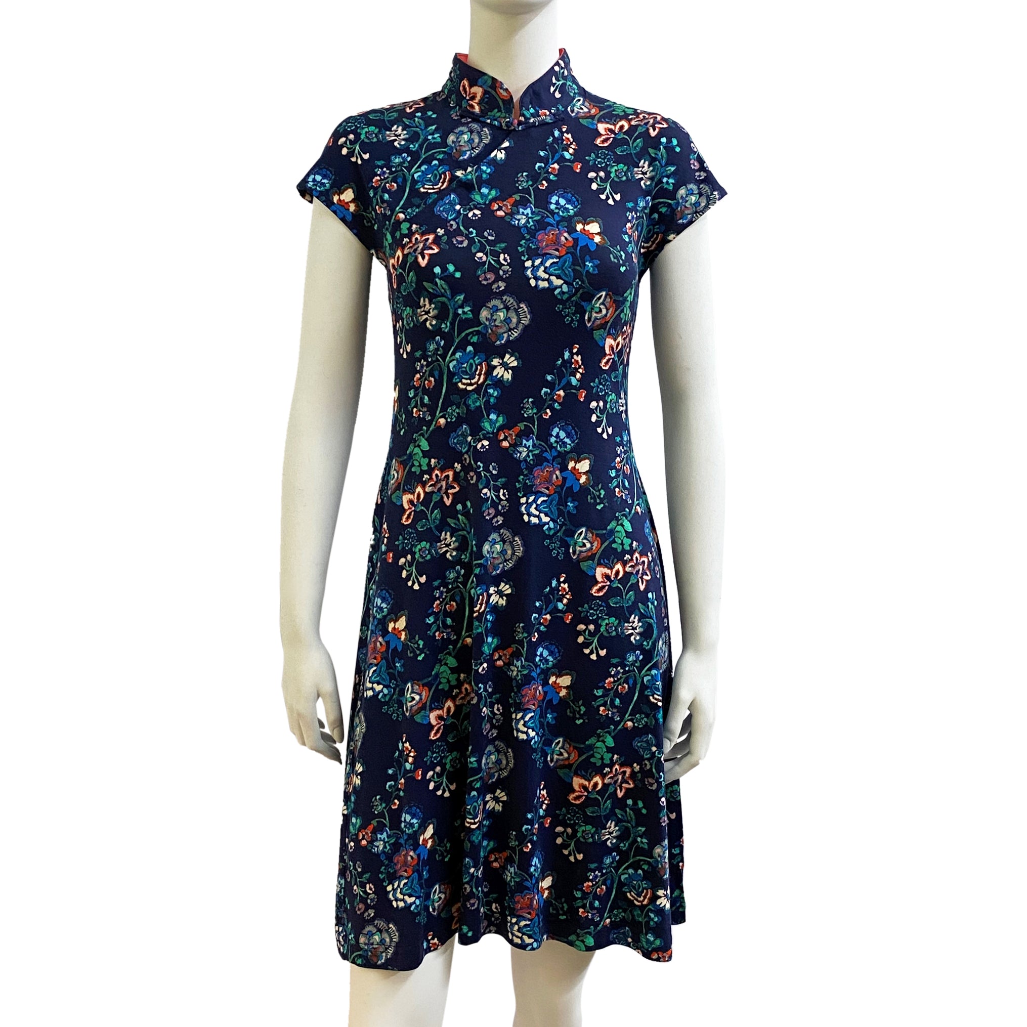 Goods Of Desire Blue/Green Spring Floral Printed Qipao Dress
