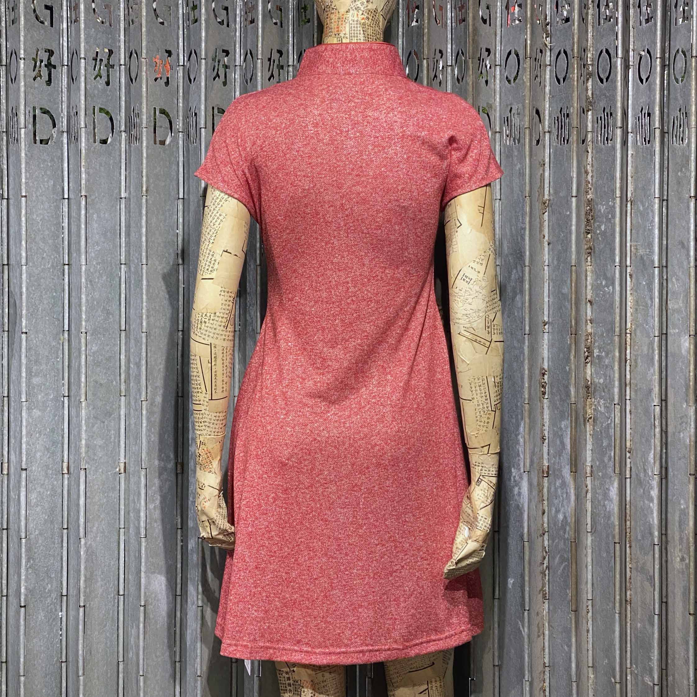 Red Heather Qipao with Coral Red Piping
