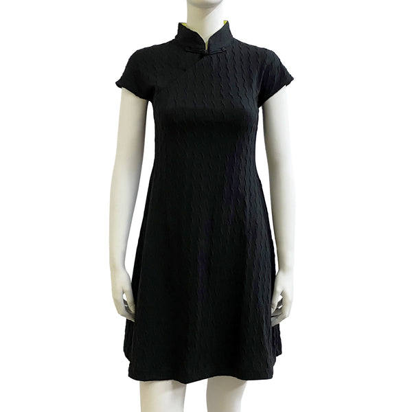 Black Wave Lines Qipao Dress