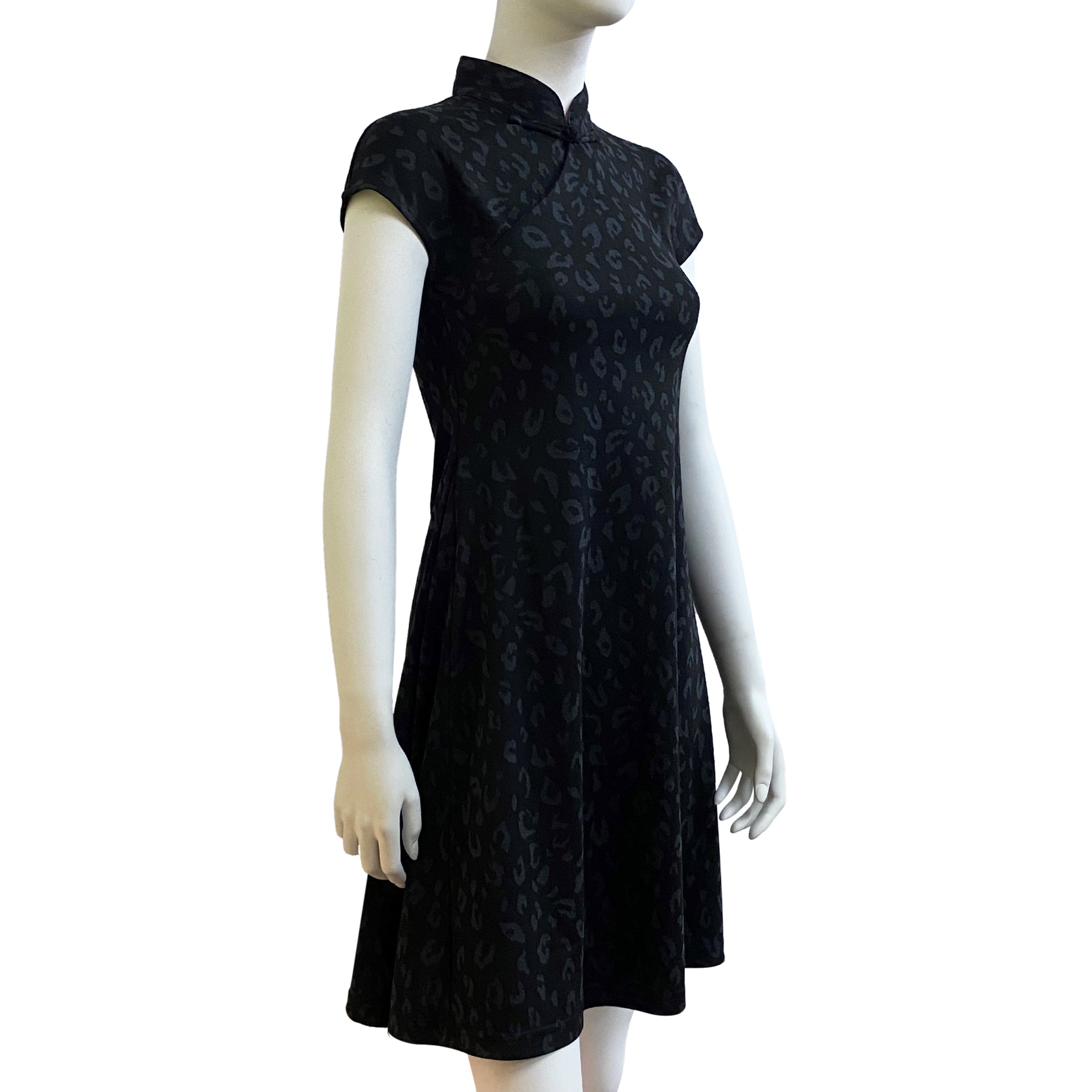 Black/Grey Leopard Printed Qipao Dress