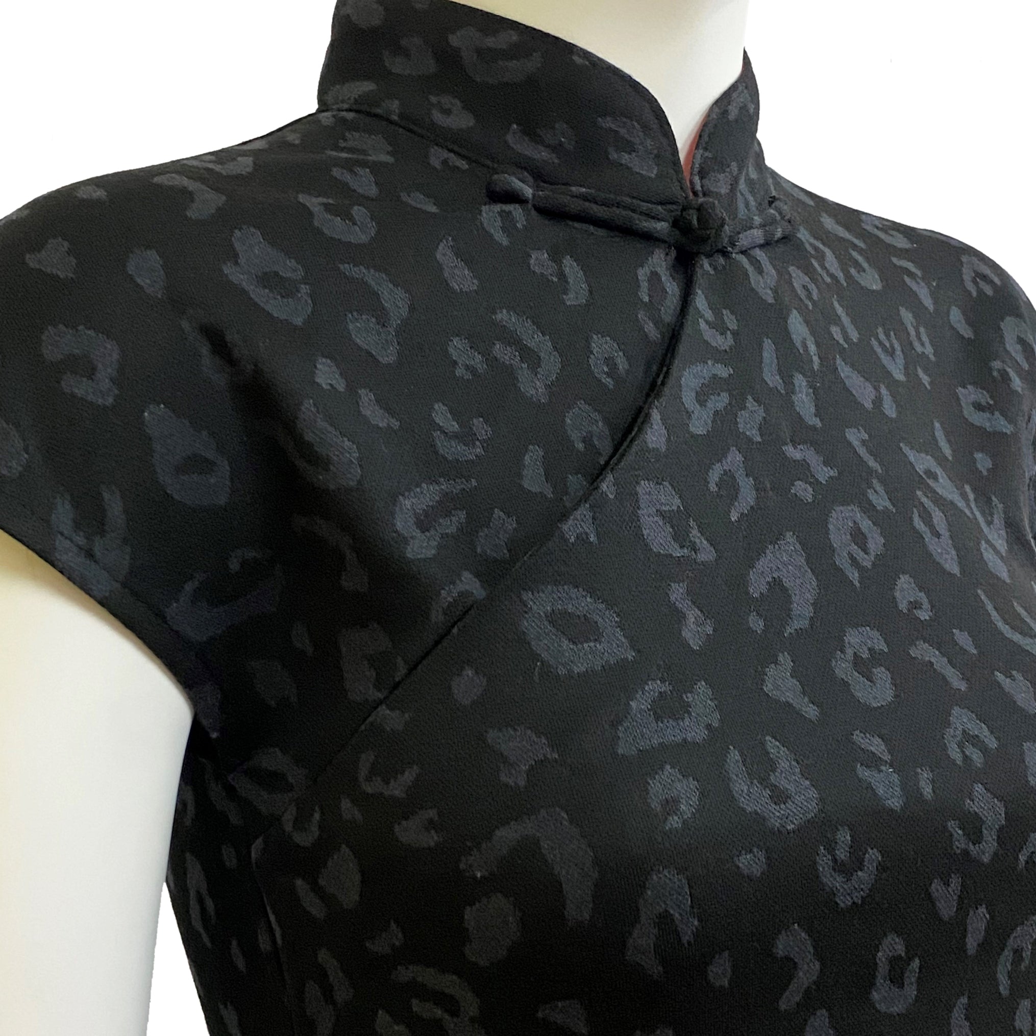 Black/Grey Leopard Printed Qipao Dress