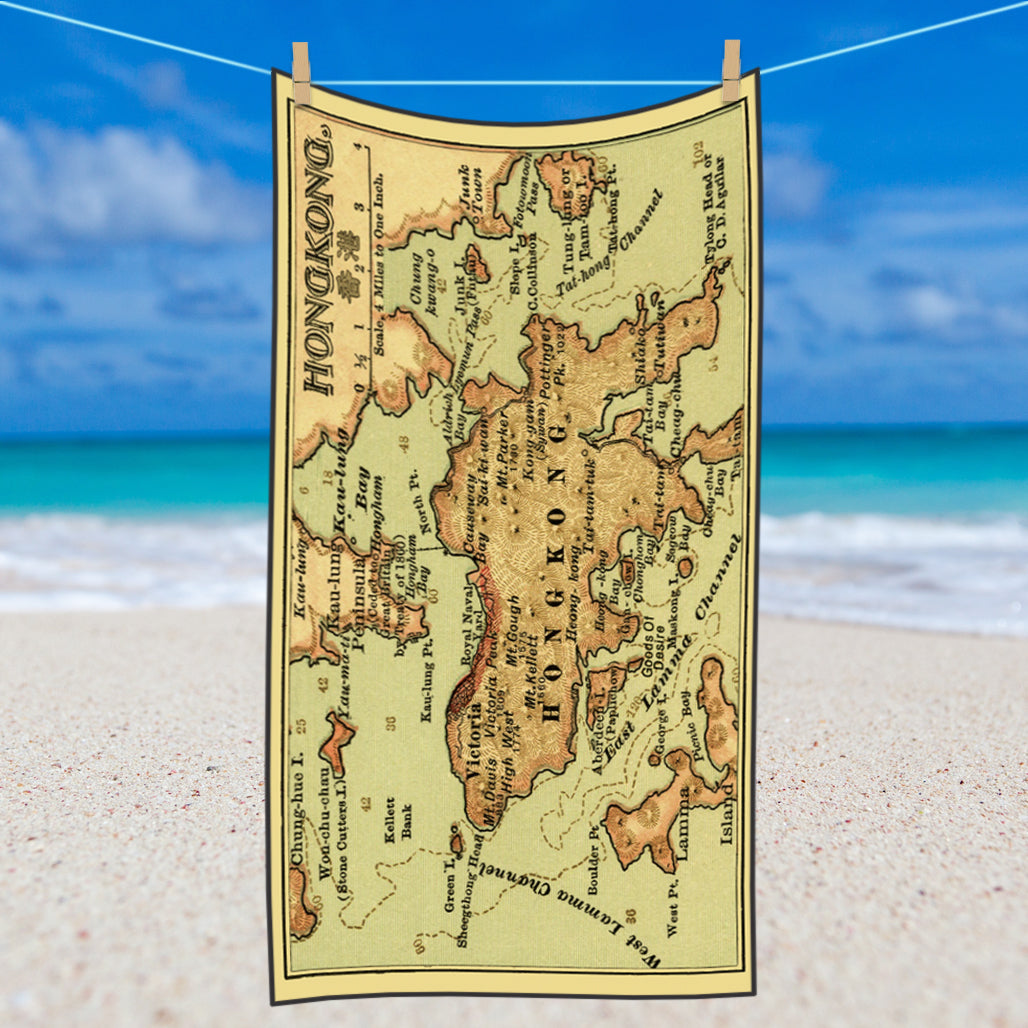 Hong Kong Classic Map Sand Free Beach Towel