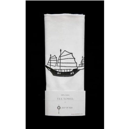 Embroidered Junk Tea Towel by Zest of Asia, Grey