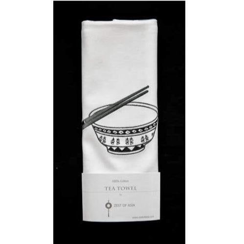 Embroidered Rice Bowl Tea Towel by Zest of Asia, Grey