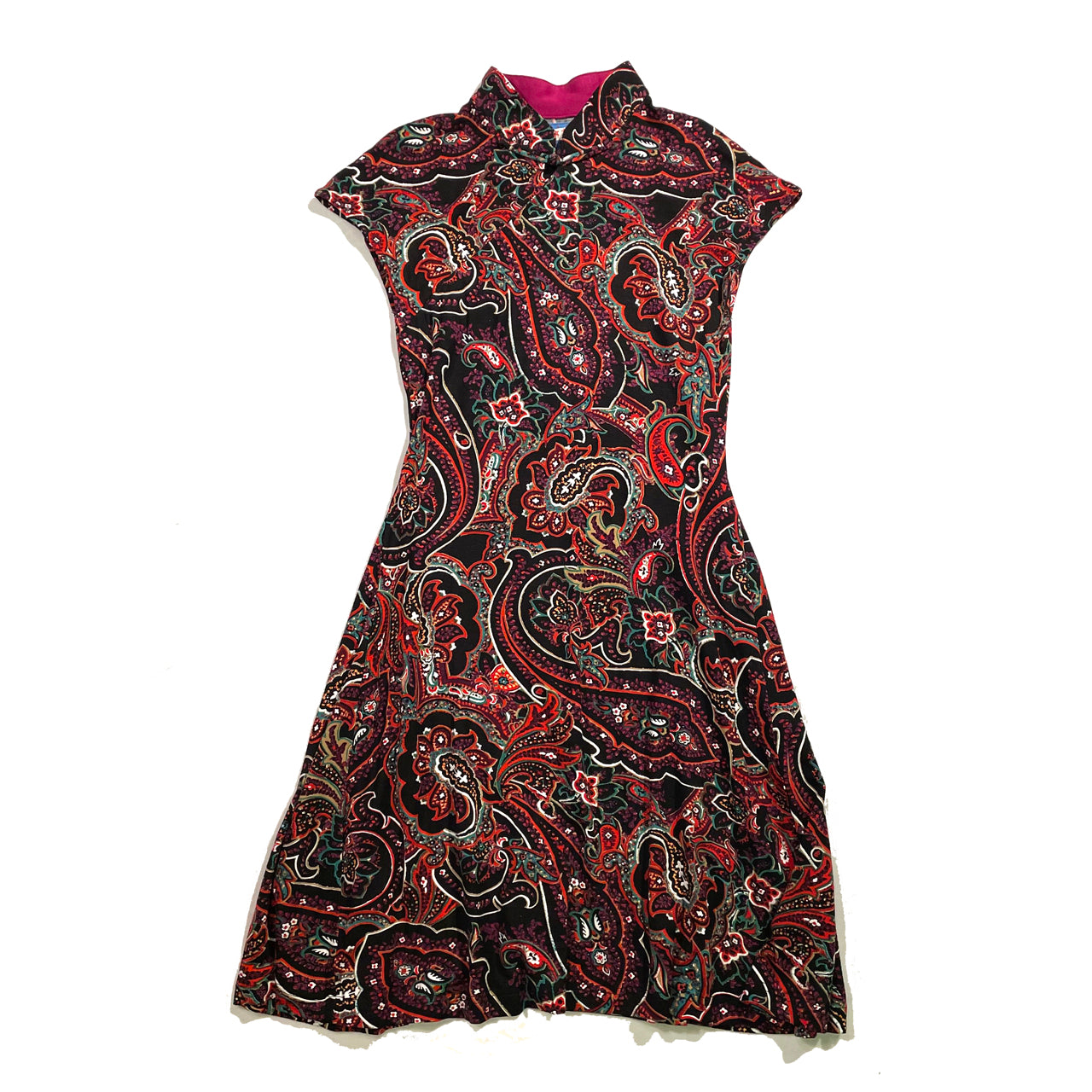 Black Paisley Printed Qipao