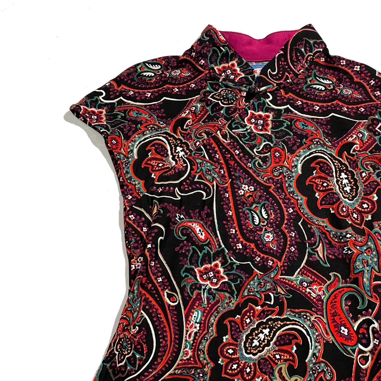 Black Paisley Printed Qipao