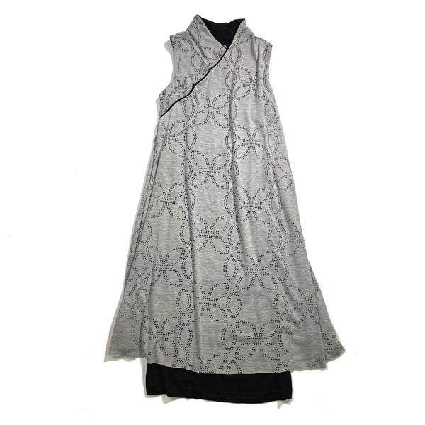 2 Layers Sleeveless Qipao dress, Grey/Floral