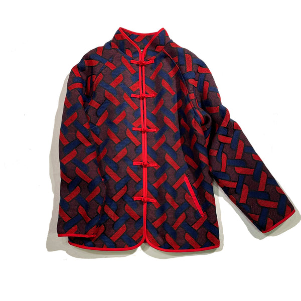 Weave Knot Button Raglan Jacket, Red/Blue