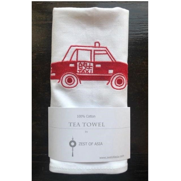 Embroidered Taxi Tea Towel by Zest of Asia, Red