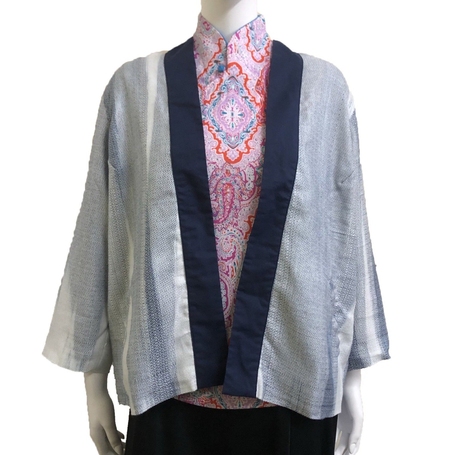 Kimono with Back Panels, Mixed Blue and White